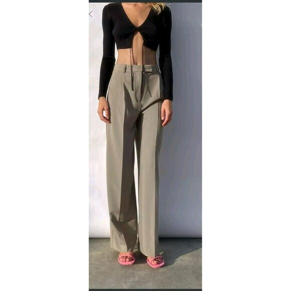 Zara wide leg pants Whit Darts High Waist Xsmall Khaki Waist 13"  8372 124 - Picture 7 of 7